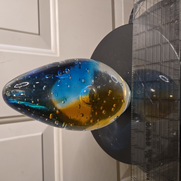 Blue and Amber Glass Art Magnum Paperweight Sculpture - Picture 5 of 9